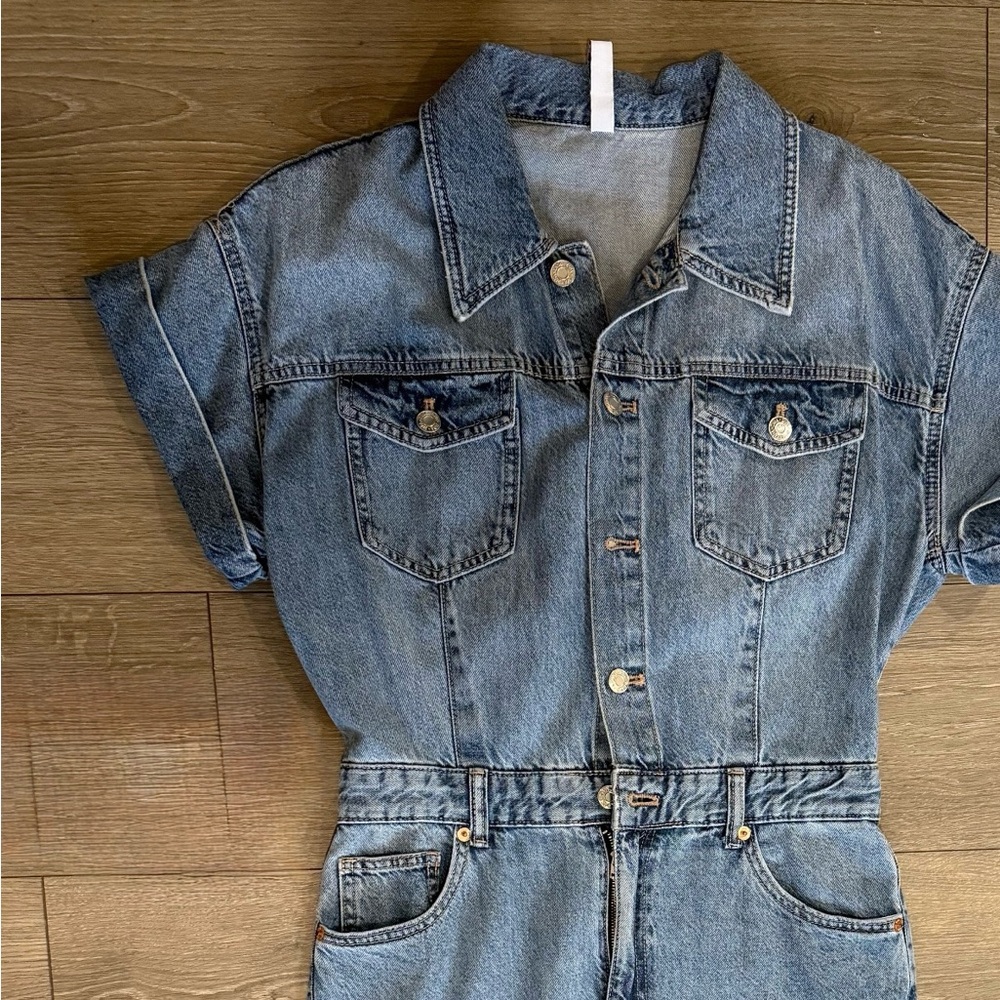 Zara Denim short sleeve jumpsuit